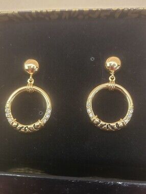 Jackie Collins Gold Tone Leopard Collection Rhinestone Stud Hoop Earrings in Box